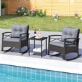thumbnail image 4 of Gymax 3 Piece Rattan Rocking Chair Set Patio Rocker Bistro Set w/ Acacia Wood Tabletop & Armrests, 4 of 10