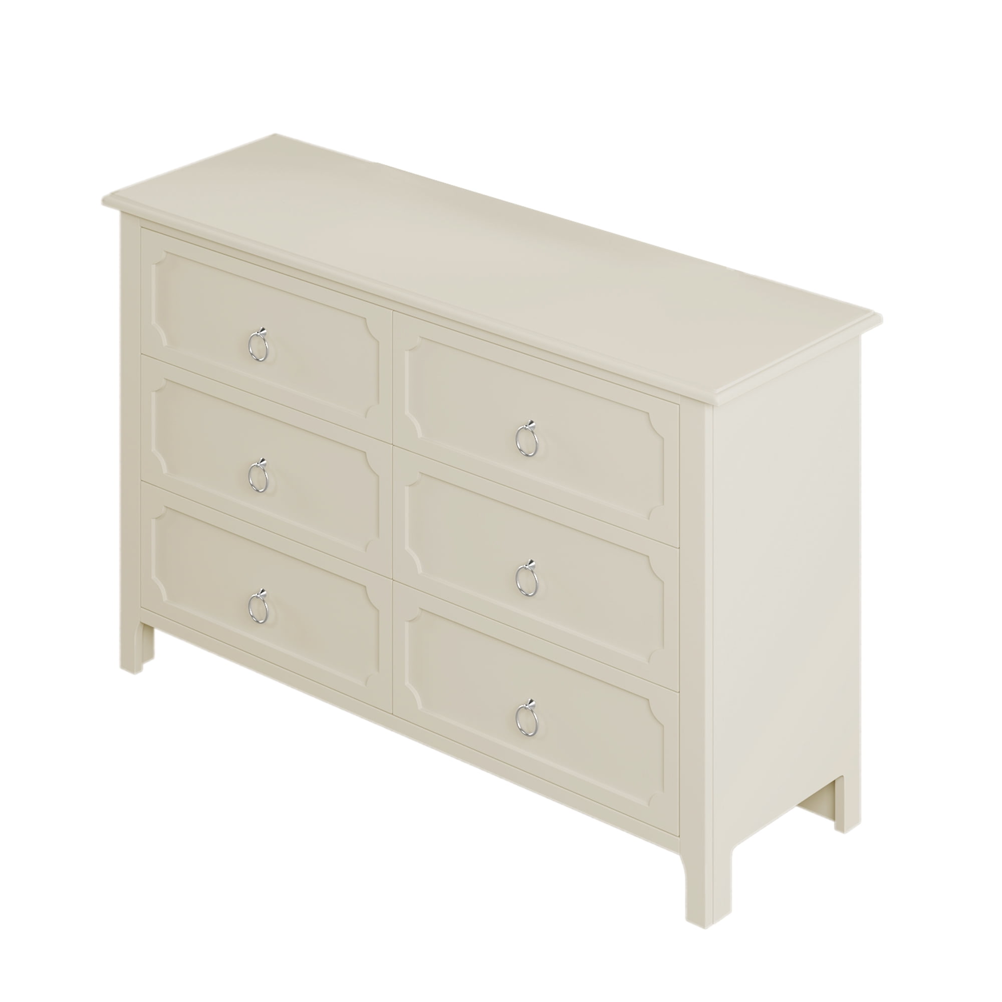Resenkos Wooden 6 Drawers Double Dresser with Silver Metal Handles for Bedroom Milky White Resenkos Wooden 6 Drawers Double Dresser with Silver Metal Handles for Bedroom Milky White