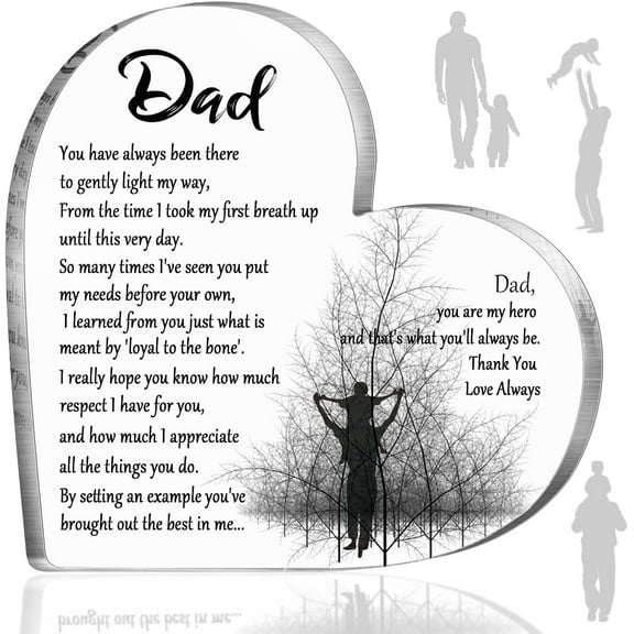 Heart Acrylic Plaque for Dad - 3.9×3.9 Inch Father's Day & Milestone Birthday Gift from Son/Daughter, Table Decor,Father Appreciation Gift Blessed Wish