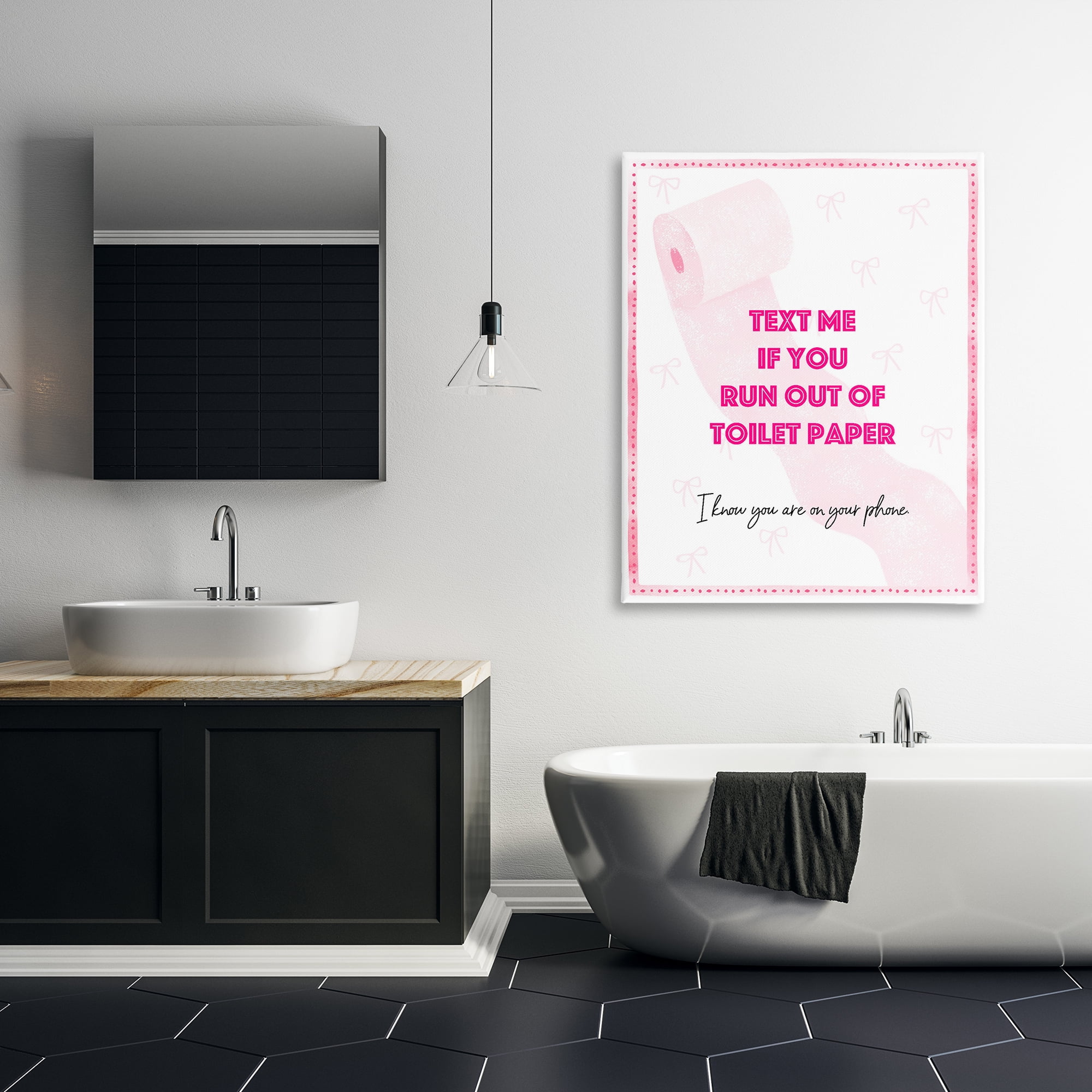 Pink Text for Toilet Paper Canvas Wall Art, design by Ziwei Li