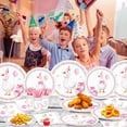 thumbnail image 2 of 140pcs Pink Pet Duck Birthday Decorations Supplies, Disposable Paper Dinnerware Set Paper Plates Napkins Cups Set for 20 Guests Duck, 2 of 7