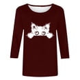 thumbnail image 4 of ALLLIST Women's Tops 3/4 Sleeve Holiday Crew Neck T-Shirts Red Cat Graphic Casual Shirts Women's Clothing, 4 of 4