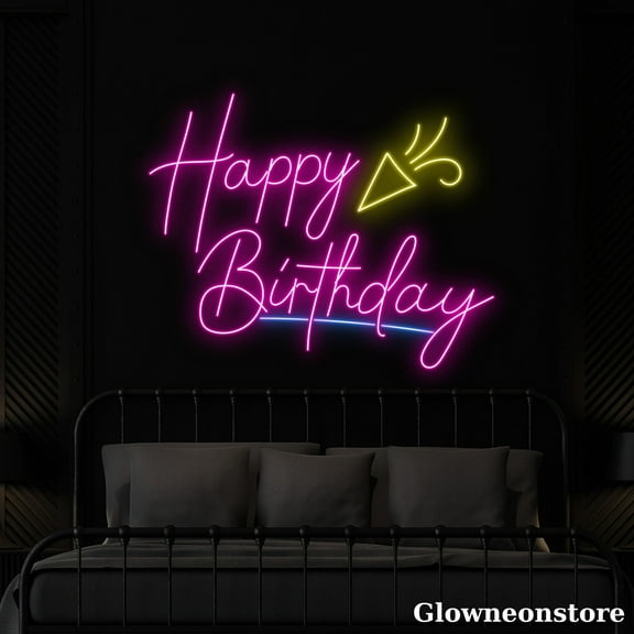 Glowneon Happy Birthday Neon Sign, Happy Birthday Quotes Sign, Birthday Party Decor