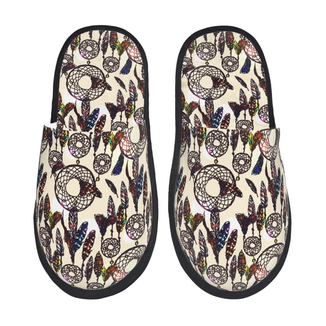Fotbe Dreamcatcher Pantuflas Peludas para Mujer con Estampado, Zapatillas de Peluche, Zapatos de Invierno para Casa, Uso Interior y Exterior-Medium