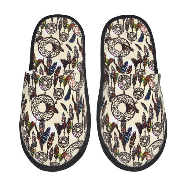 Fotbe Dreamcatcher Pantuflas Peludas para Mujer con Estampado, Zapatillas de Peluche, Zapatos de Invierno para Casa, Uso Interior y Exterior-Medium