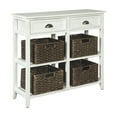thumbnail image 5 of Benzara Wooden Console Sofa Table with Four Woven Storage Baskets, White and Brown, 5 of 6