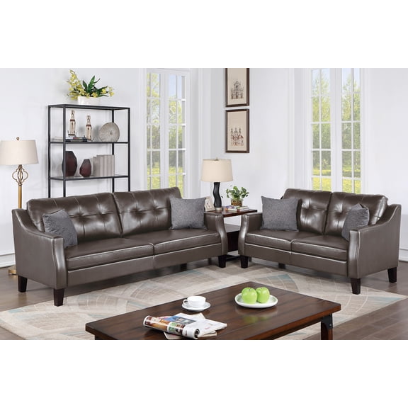 Poundex  Furniture  Gel  Leatherette Two  Piece  Sofa in Gray