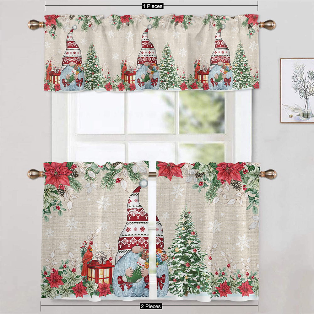 Goory Christmas Kitchen Curtains Valance Short Panel Rod Pocket 1/2Pcs Plaid Xmas Half Curtain