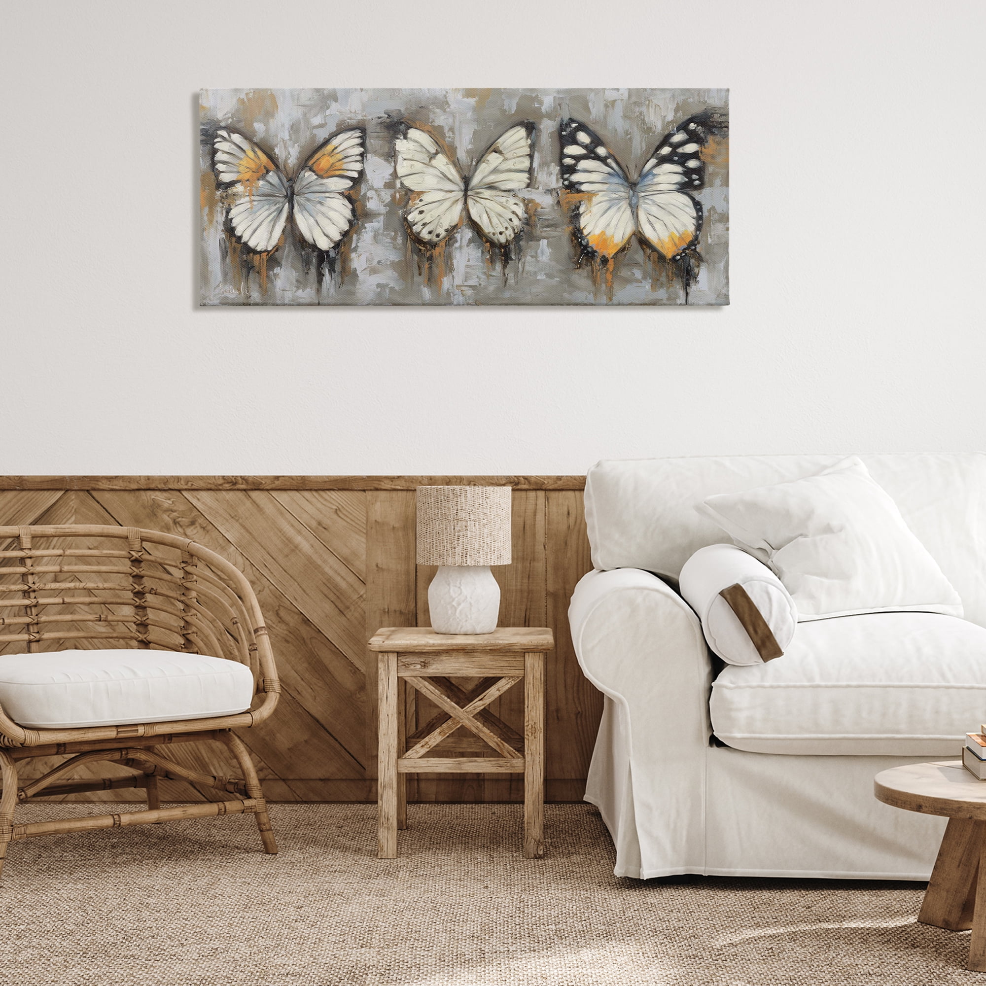 Stupell Industries Stylized Modern Butterflies Animals Painting Wrapped Canvas Art Print Wall Art, 48 x 20