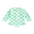 thumbnail image 1 of QJUHUNG Kid Baby Girls One Piece Swimsuit Long Sleeve Zipper Swimwear Ruffle Rashguard Bathing Suits Beachwear, 1 of 7