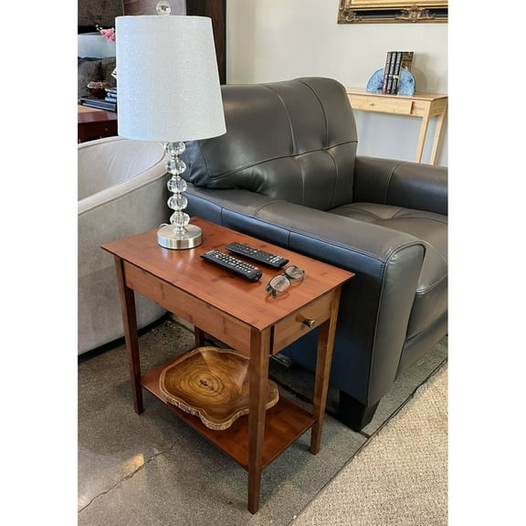 Solid Bamboo Recliner Table with Drawer Mahogany