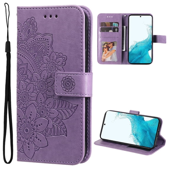 for Samsung Galaxy S26 Plus Wallet Case for Women, with Card Holder Embossed Mandala Flower Flip PU Leather Magnetic Protective Kickstand Cover with Lanyard for Samsung Galaxy S26 Plus, Purple