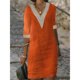 thumbnail image 4 of Vestido de mujer con cuello en V, costuras de encaje y manga media: vestido ligero y casual de verano con diseño clásico, 4 of 4