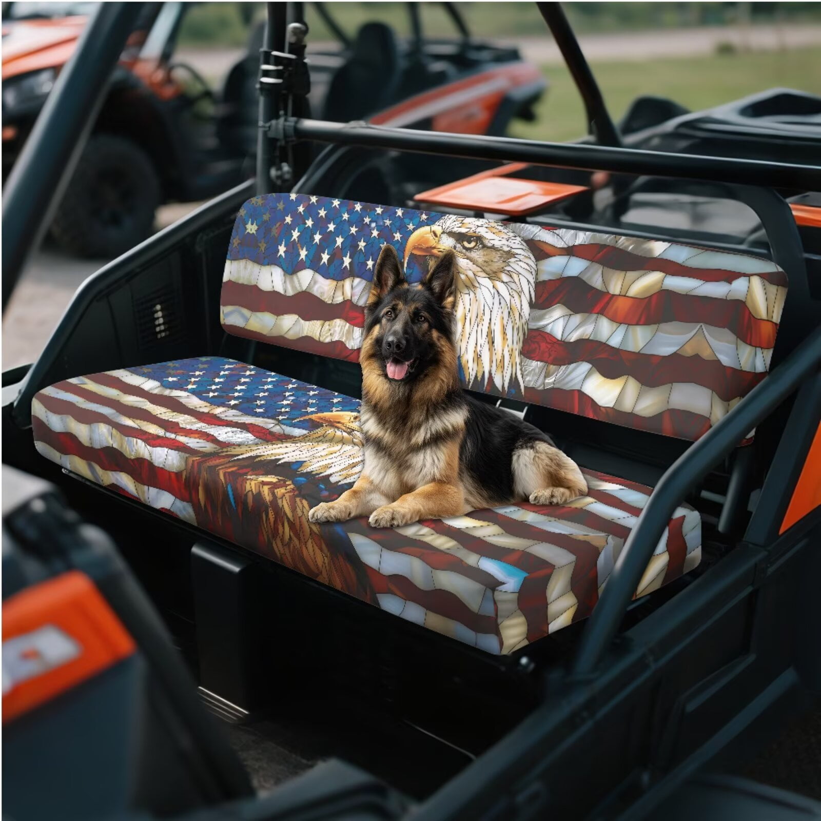 Binienty American Flag Bald Eagle UTV Replacement Seat Covers for Kawasaki Mule 3010 3020 4000 4010, Easy to Install Universal UTV Bench Seat Cover Material for Mule Seats Accessory Parts