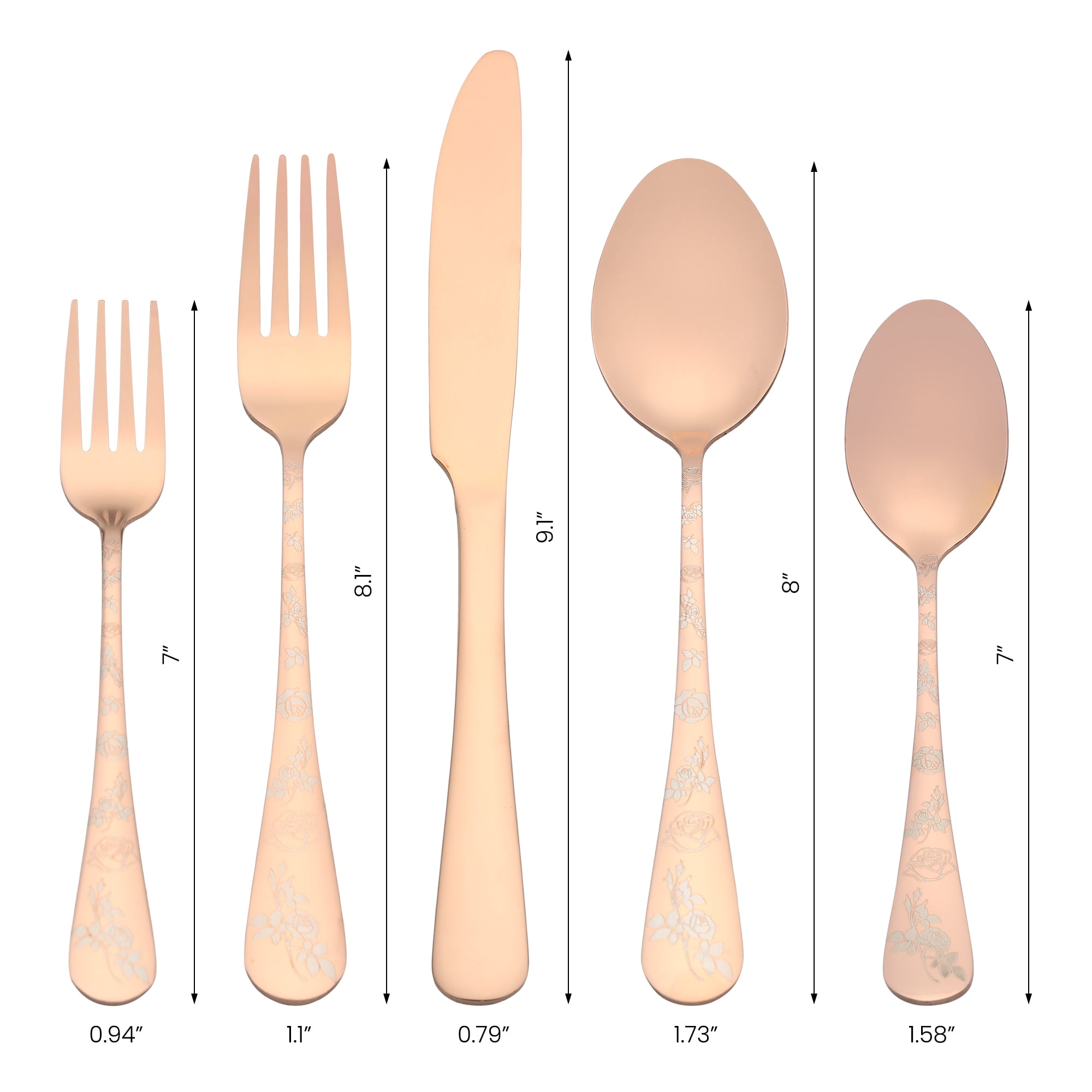 Unique Bargains 30 Piece Silverware Set for 6 Stainless Steel Floral Flatware Rose Gold 30