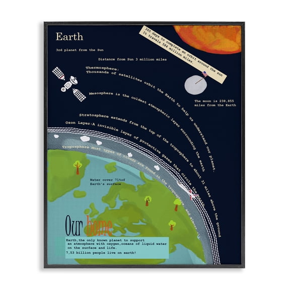 Stupell Industries Contemporary Illustrated Planet Earth Facts Black Framed Giclee Art, 11 x 14, by Sangita Bachelet