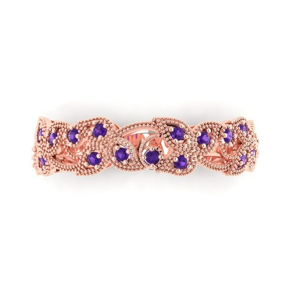 0.17 ctw Wedding Band for Women - 18K Rose Gold Natural Amethyst Stackable Eternity Ring