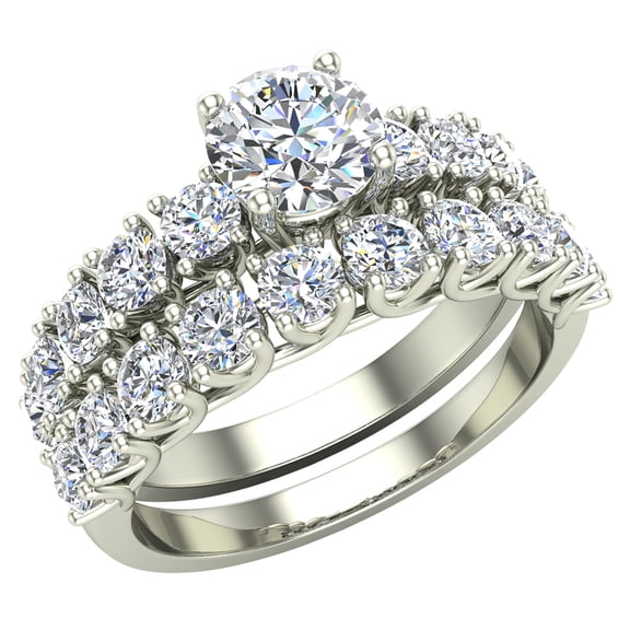 Trellis Round Diamond Wedding Ring Set 2.00 CTW 14K White Gold