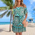 thumbnail image 4 of Vestido Corto Bohemio Vestido de playa bohemio de verano Vestido de dama floral con hombros descubiertos para fiesta (Verde XXL) Ygjytge para Mujer Verde T L, 4 of 7