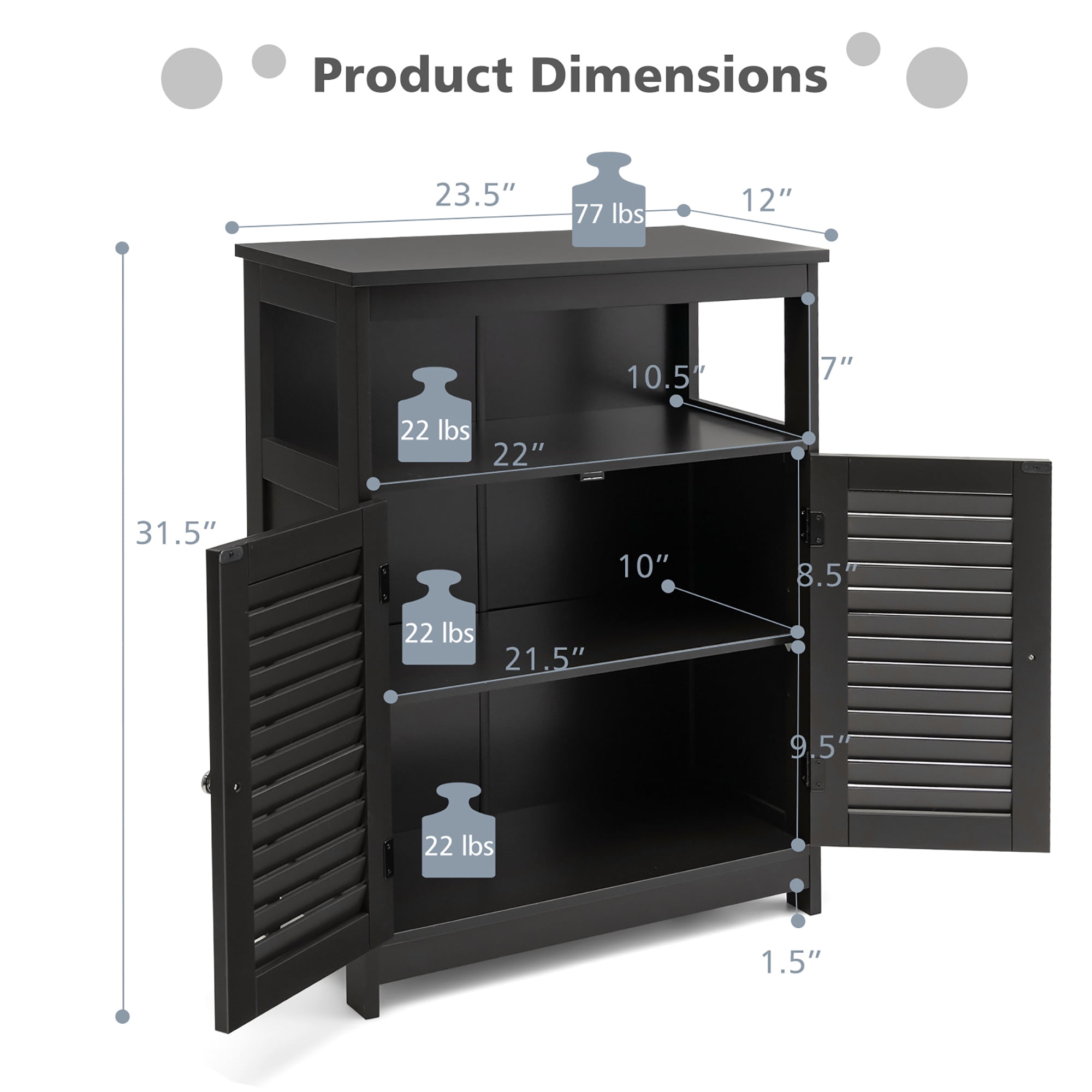 Costway Bathroom Storage Wood Floor Cabinet with Double Shutter Door Black