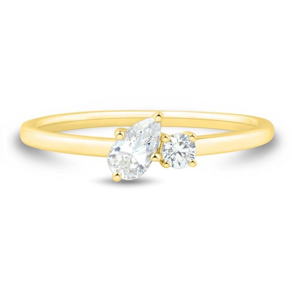 Jewelerix 1.30 Ct Simulated Diamond Toi et Moi Pear and Round-Shaped Ring Solid Yellow Gold Ring Anniversary Proposal Ring