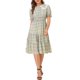 thumbnail image 2 of INSPIRE CHIC Vestido Midi de Gasa a Cuadros con Volantes y Fruncido para Mujer Verde Rosa L, 2 of 7