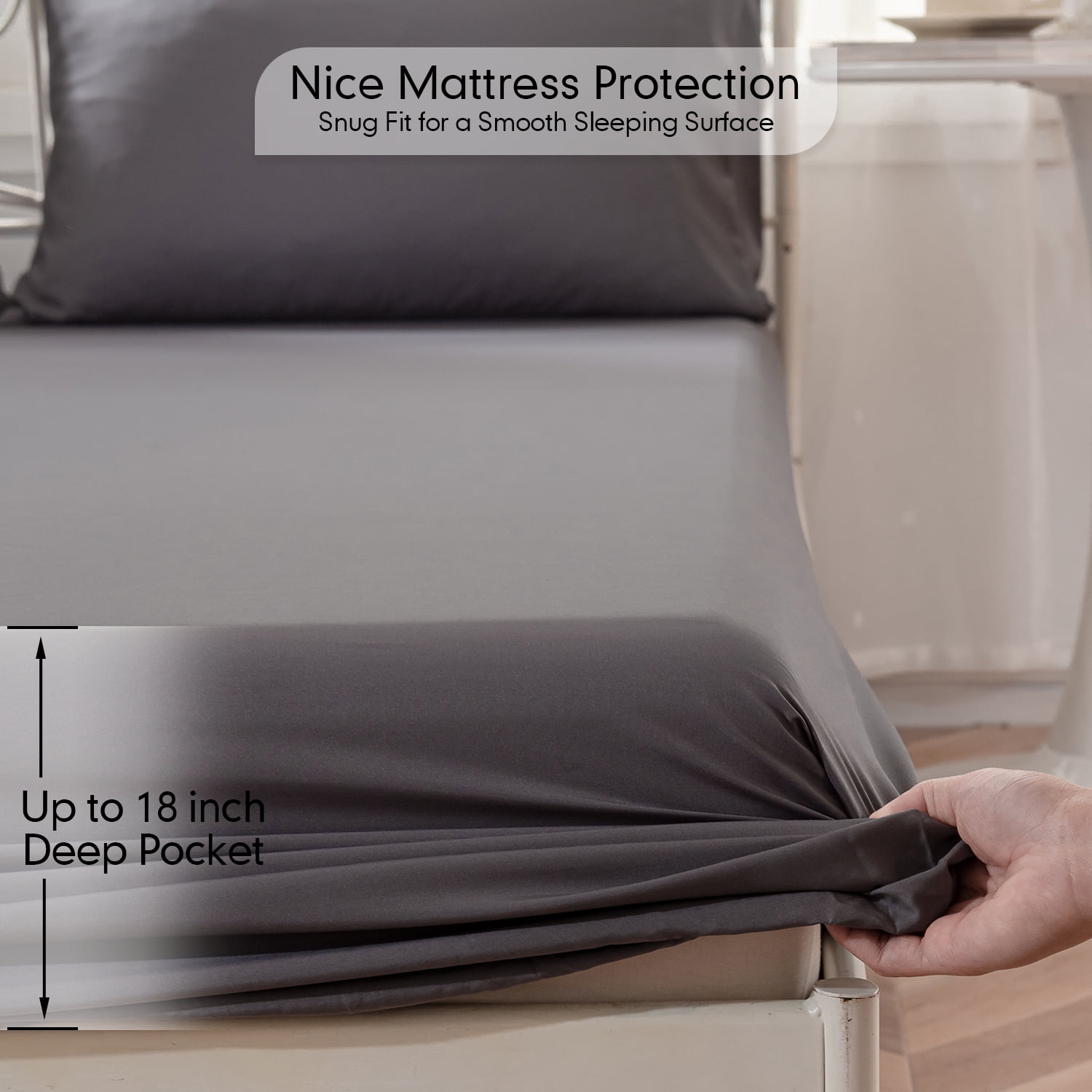 JOHNPEY Silky Bed Sheets Set Bamboo Soft Bed Sheets for Queen Size Bed,Flat Sheet + Fitted Sheet + 2 Pillowcase,Queen,Dark Gray