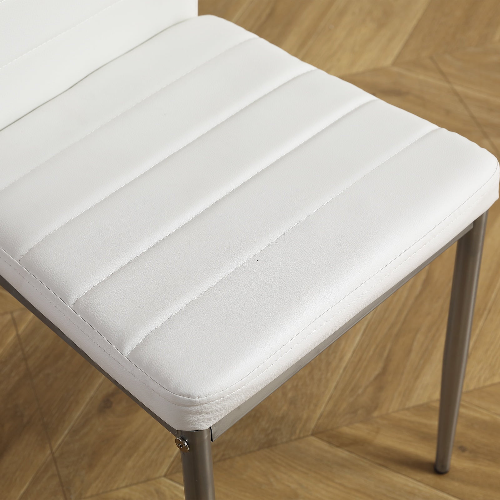 Dining Chairs Set of 4, Paproos PU Leather Kitchen Chairs with Metal Legs, Modern Dining Room Side Chairs Set with High Back for Kitchen Living Room, White(Table Not Included)