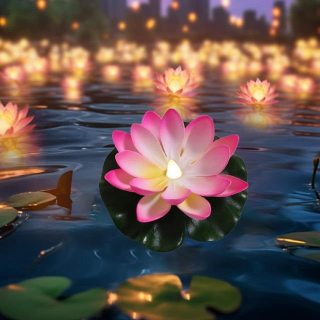 Feltree Automatic Water Sensing Floating Lotus Pool Lamp with Solar LED for Diwali Festival Outdoor Garden Decor