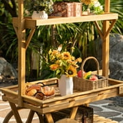 Vintiquewise QI004640 Wooden 3 Tier Rolling Table Cart With 2 Wheels for Home Decor, Display Rack, Lemonade stand, Food Stand, or Tea Stall