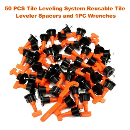 

50 PCS Tile Leveling System Reusable Tile Leveler Spacers and 1PC Wrenches Construction Tools for Wall Floor Bathroom Tile Adjustment