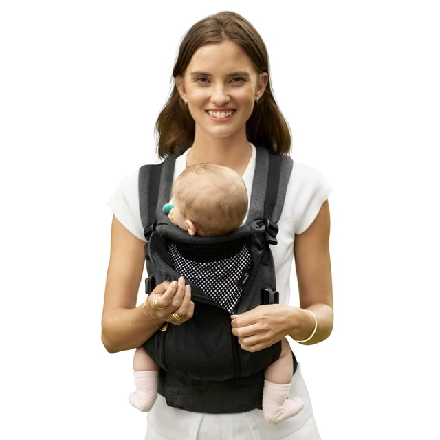 Portabebés GROWNSY para todas las estaciones con panel de malla ajustable negro