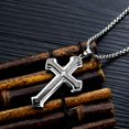 thumbnail image 2 of Collar OLEVS con colgante en forma de cruz de acero inoxidable negro y plateado para hombre, 2 of 7