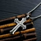 thumbnail image 2 of Collar OLEVS con colgante en forma de cruz de acero inoxidable negro y plateado para hombre, 2 of 7