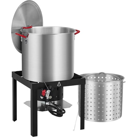 Juiluna 100Qt Aluminum Outdoor Seafood Boil Kit, Seafood Boil Pot with Strainer Basket, Propane Stove Burner for Outdoor Cooking Seafood Shrimp, Crab, Crawfish