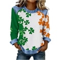 thumbnail image 3 of TaTaai 2026 Spring St Patrick Day Solid Color Top for Women Long Sleeve Patchwork Round Neck Casual Blouse Soft Comfy Shirt Daily Holiday Celebration Outfits Gift, 3 of 5