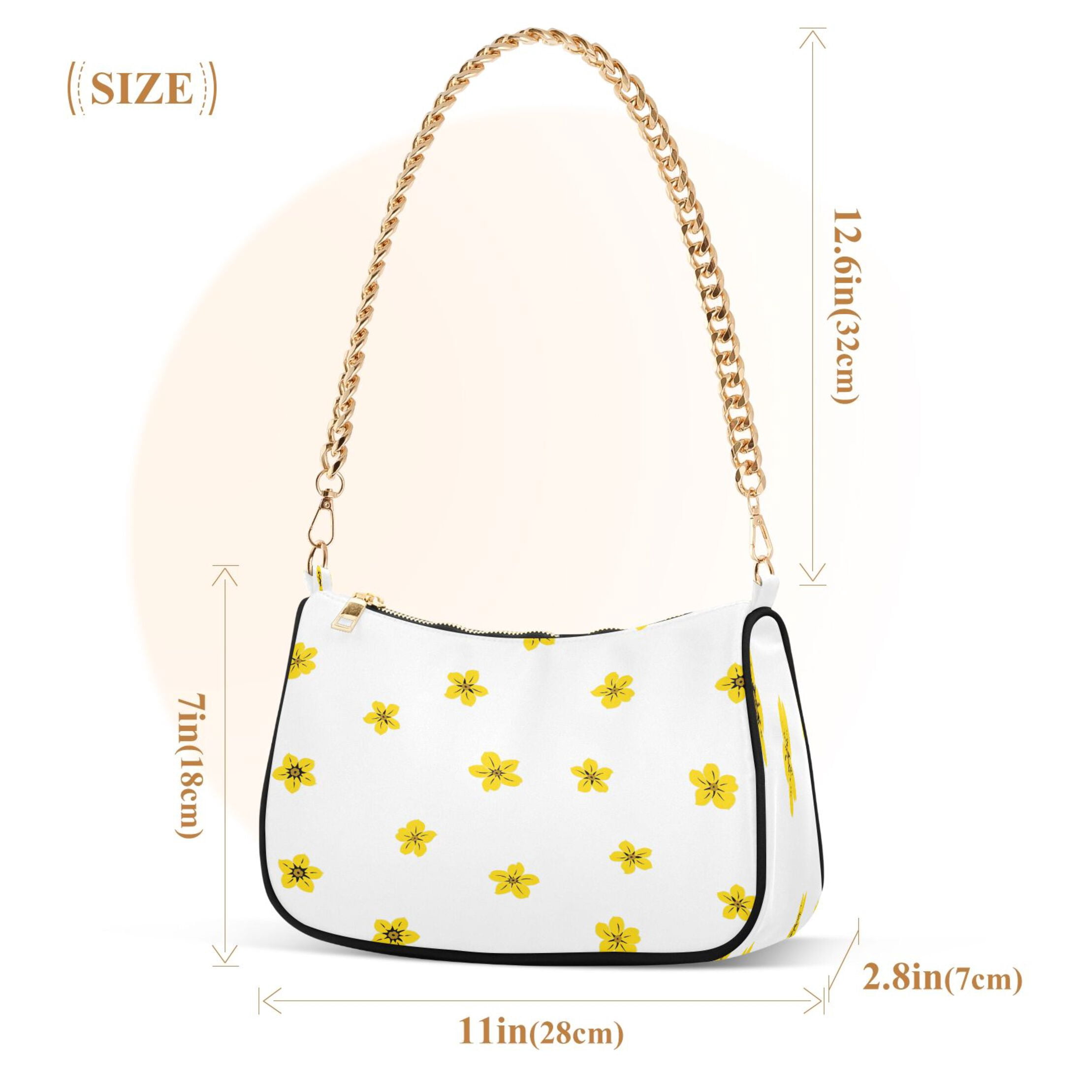 Ryvnso Floral Yellow Womens Chain Shoulder Bag Tote Handbags Clutch Hobo Purse with Zipper for Travel