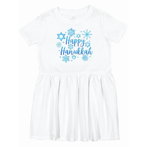 Inktastic Happy Hanukkah Blue Stars of David and Snowflakes Girls Toddler Dress