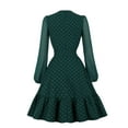 thumbnail image 3 of YYDGH Women's Polka Dots Vintage Cocktail Party Dress 1950s Retro Swiss Dots Mesh Puff Long Sleeve Ruffle Hem Swing Tea Dresses Army Green XXL, 3 of 3