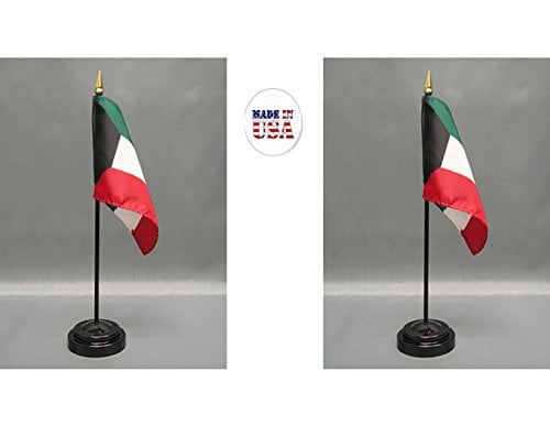Kuwait 4"x6" Flag Desk Set Table Stick Black Base