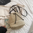 thumbnail image 3 of Straw Bucket Bag for Women, Summer Woven Beach Bag Drawstring Hobo Bucket Purses Handbag for Vacation, 3 of 8
