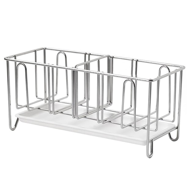 Bewildely Organizador de fregadero de cocina tallado, soporte de esponja ajustable, bandeja de drenaje de acero inoxidable, soporte de cepillo firme, Cocina y Comedor Bewildely HA016359-00
