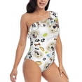 thumbnail image 3 of Rateoe Labrador Retriever Dog Pattern Women One Piece Swimsuits Tummy Control One Shoulder Bathing Suits Ruffle Swimwear-Medium, 3 of 6