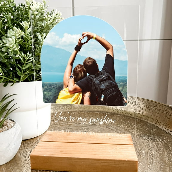 Custom Acrylic Modern Arch Shape Plaque Personalized Photo Stand Family Wedding Anniversary Couple Gift For Her, Gift For Him Valentines Day
