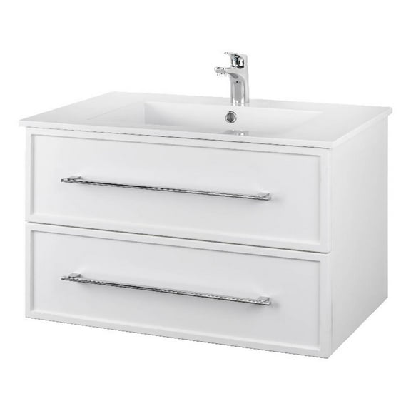 Cutler Kitchen and Bath Milano 30" Wood/Cultured Marble Bathroom Vanity in White