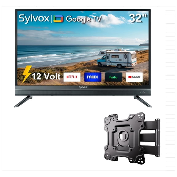 SYLVOX 32" Smart RV TV with Wall Mount, 12 Volt TV 1080P Google TV ATSC NTSC WiFi Bluetooth HDMI USB, AC/DC Powered, for RV Camper Van (Vehicle Series)
