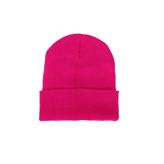 Flmtop Men Women Solid Color Warm Woolen Knitted Cap Fluorescent Cuffed Beanie Hat