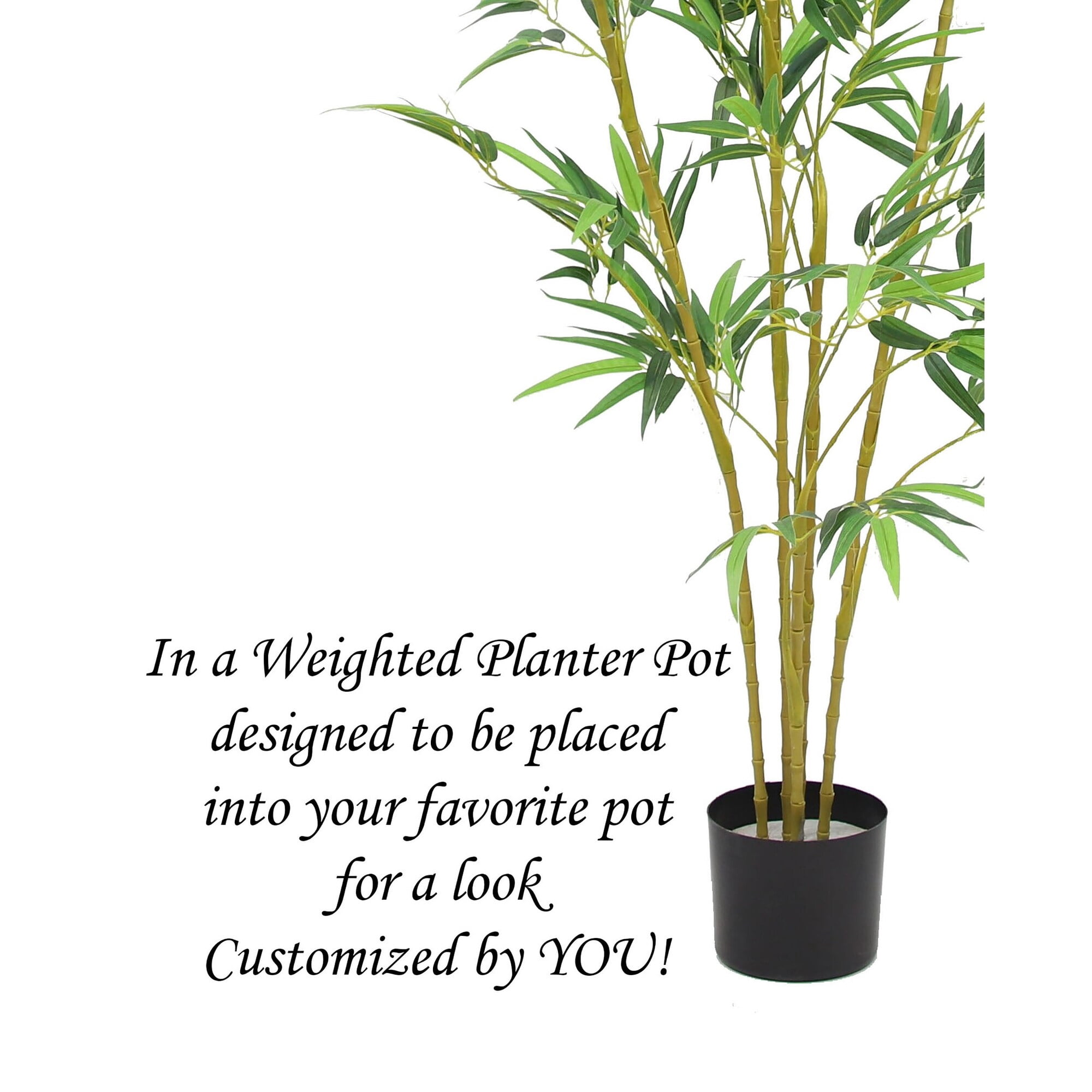 The Mod Greenhouse 60" Artificial Real Touch Bamboo Tree in Black Matte Planter's Pot 72