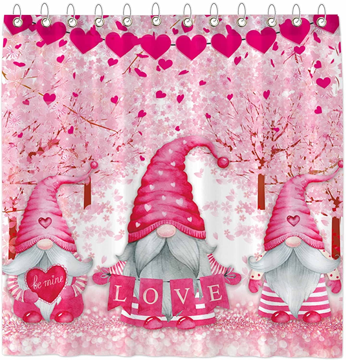Newhomestyle Valentine's Day Gnome Shower Curtain Decoration Set 12 Hooks Washable Durable