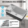 thumbnail image 2 of 33 Inch Kitchen Sink, Undermount Stainless Steel Sink 33" x 22", Under-Counter Workstation Sink for Kitchen, 16 Gauge Stainless Steel Deep Single Bowl Sink, 2 of 6